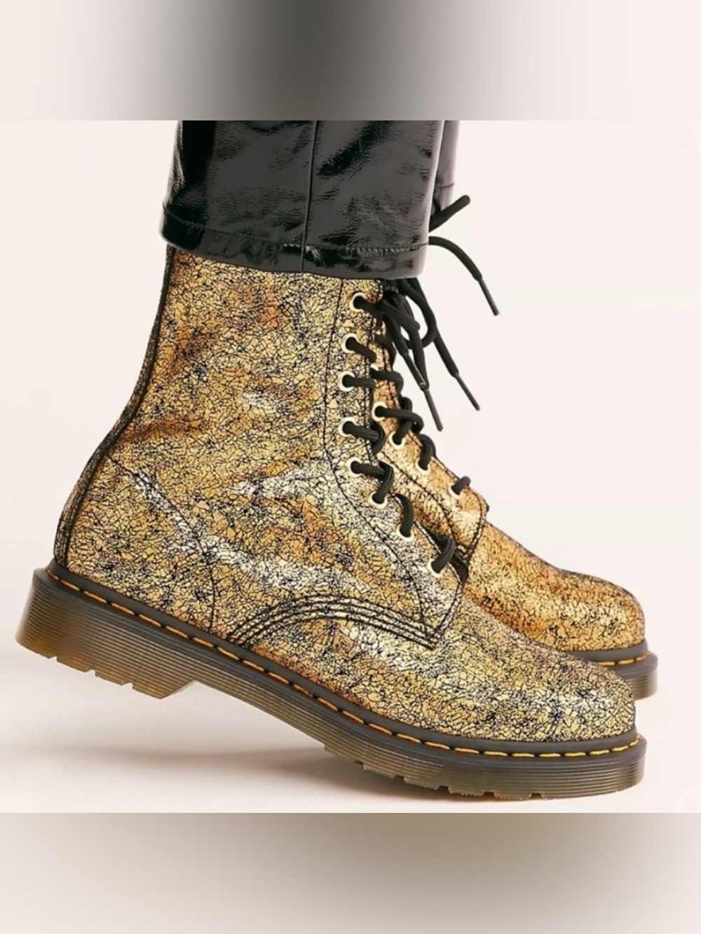 Dr. Martens 1460 Pascal Iridescent Crackle Metallic Gold Combat Boots Size 7